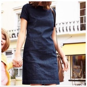 Boden Modern Denim Dress Size 6 Navy Jean Shift Pockets Short Sleeve Above-Knee